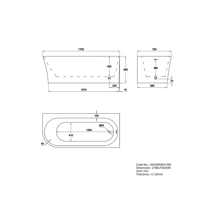 Freestanding Shower Bath Single Ended Right Corner with Chrome Bath Screen 1500 x 800mm - Vigo