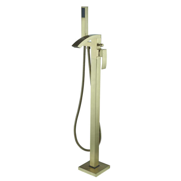 Brushed Brass Waterfall Tall Basin Mixer Tap & Freestanding Tap Pack - Wave