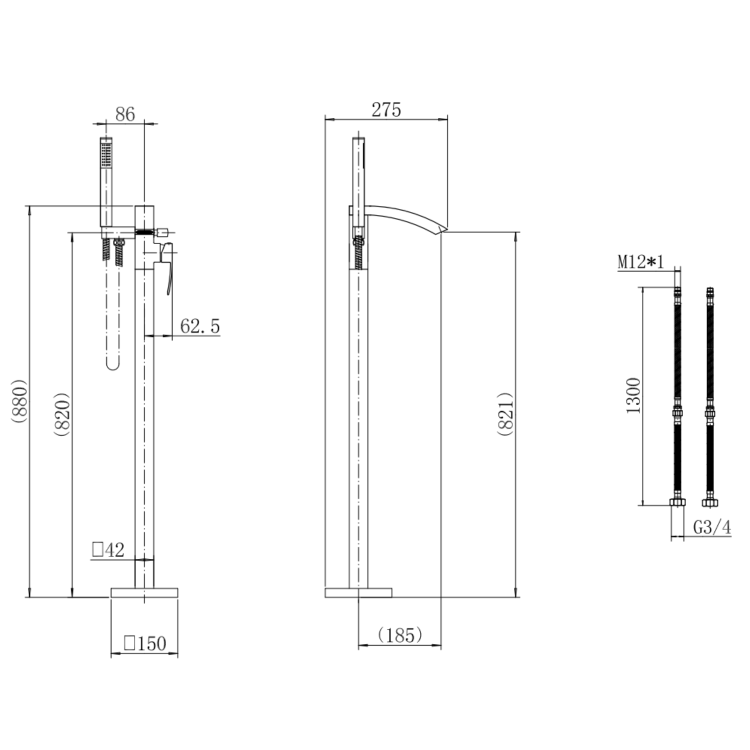 Brushed Brass Waterfall Tall Basin Mixer Tap & Freestanding Tap Pack - Wave