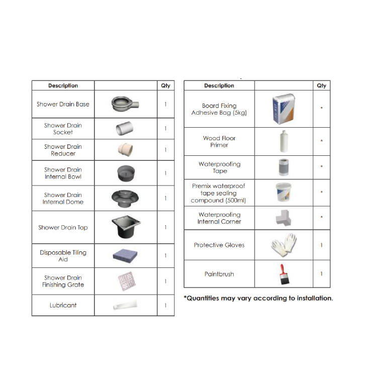 Installation Kit for Square Drain Wet Room Tray  - Live Your Colour