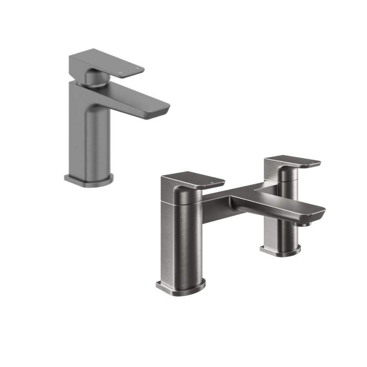 Gunmetal Grey Basin Basin Waste And Bath Tap Pack - Zana