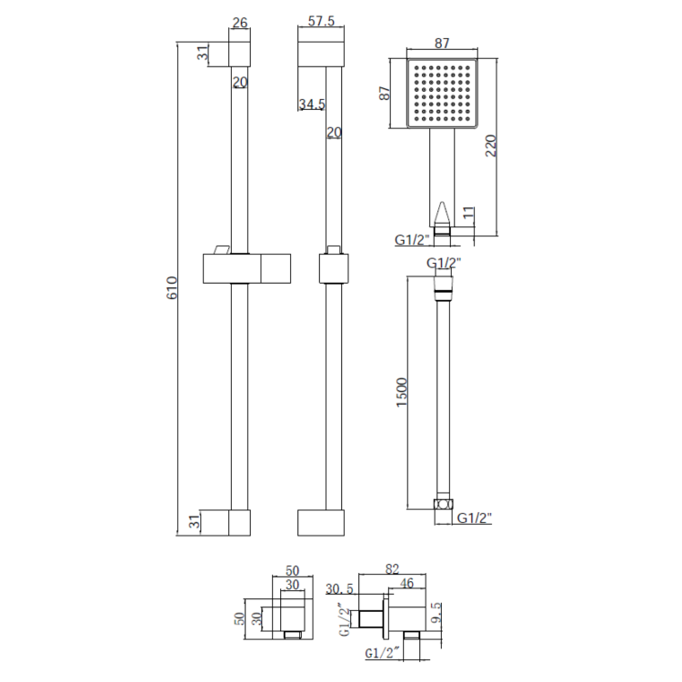 Brushed Brass Dual Outlet Wall Mounted Thermostatic Mixer Shower Set with Hand Shower - Zana