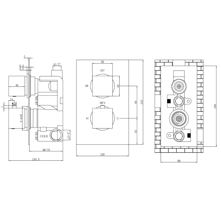 Brushed Brass Single Outlet Thermostatic Mixer Shower Set With Hand Shower- Zana