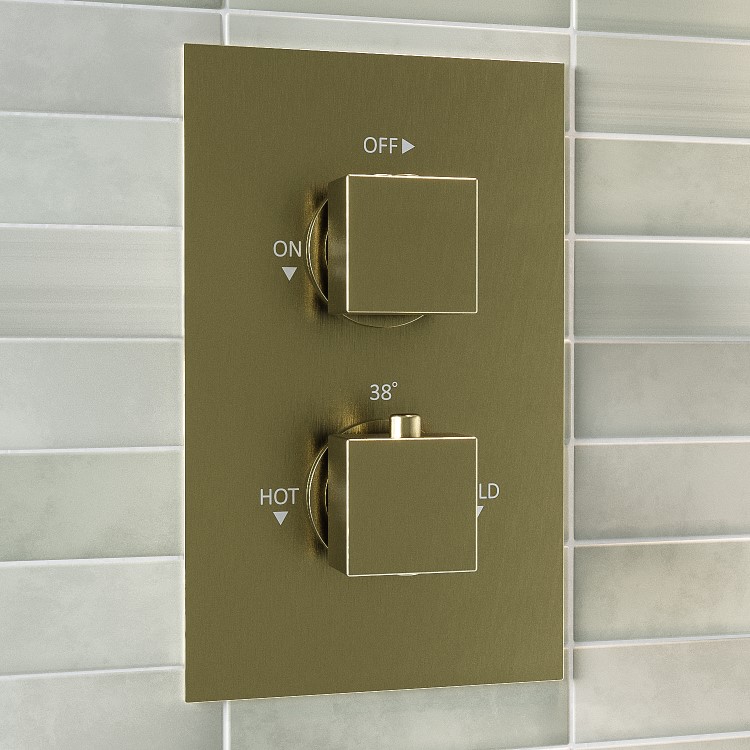 Brushed Brass Single Outlet Wall Mounted Thermostatic Mixer Shower Set - Zana