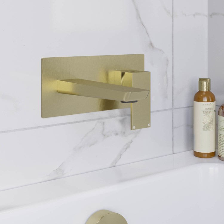 Brushed Brass Wall Mounted Bath Tap - Zana