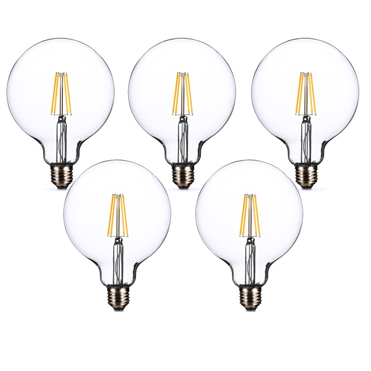 electriQ Smart Filament Bulb Large Round E27 Clear 5w - 5 Pack