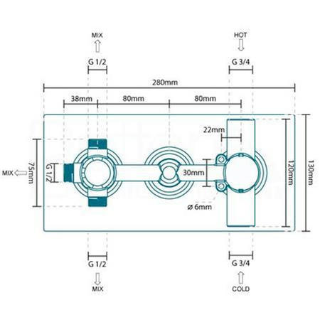 Triple Outlet Concealed Thermostatic Shower Valve With Diverter- EcoStyle Range 