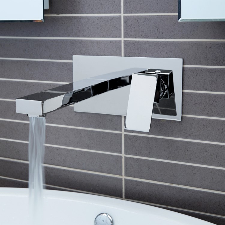 Wall Mounted Chrome Basin Mixer Tap - Cube