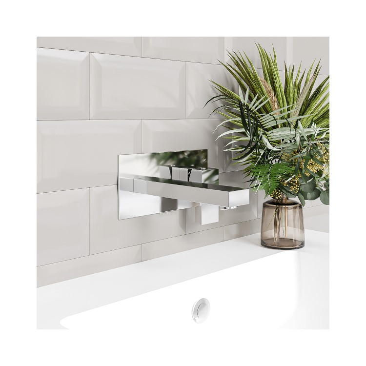 Wall Mounted Chrome Basin Mixer Tap - Cube