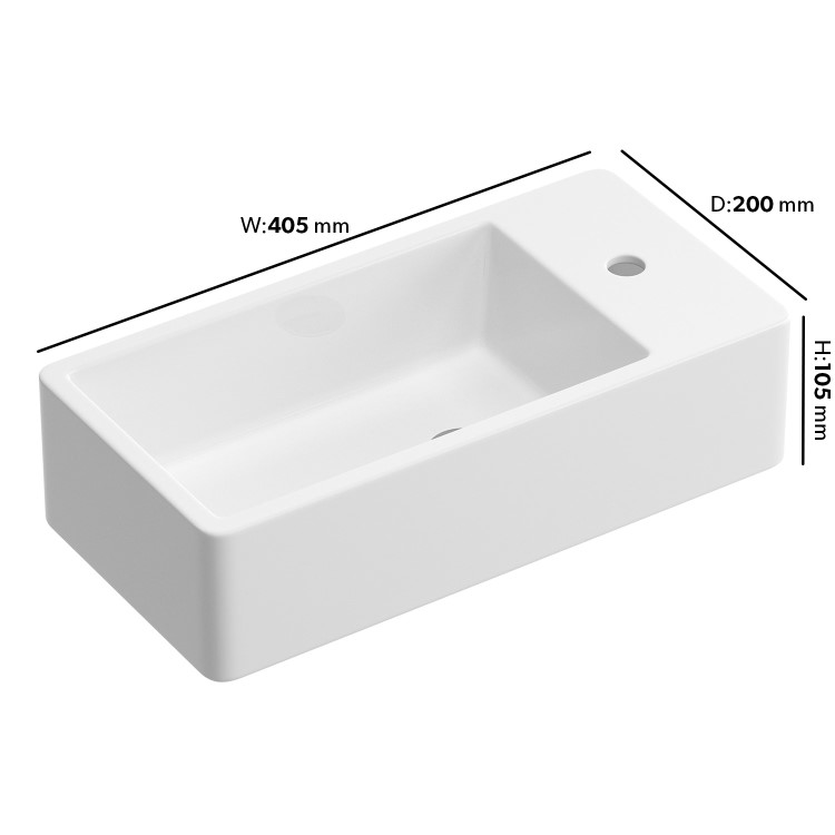 Cloakroom Wall Hung Basin Right Hand 405mm - Detroit