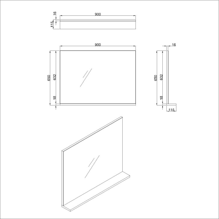 GRADE A1 - Rectangular Oak Mirror With Shelf 650 x 900mm - Boston