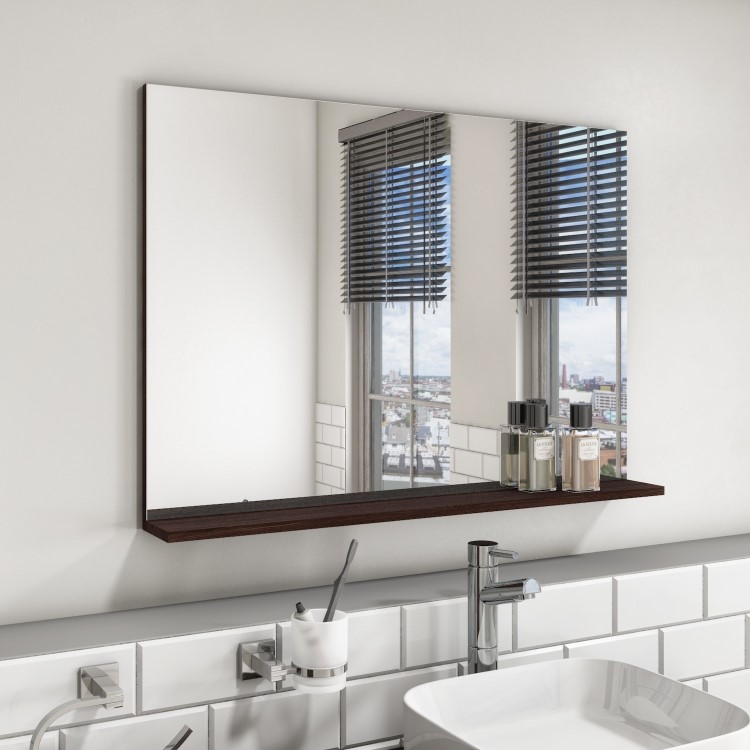 Rectangular Dark Oak Mirror With Shelf 650 x 900mm - Boston