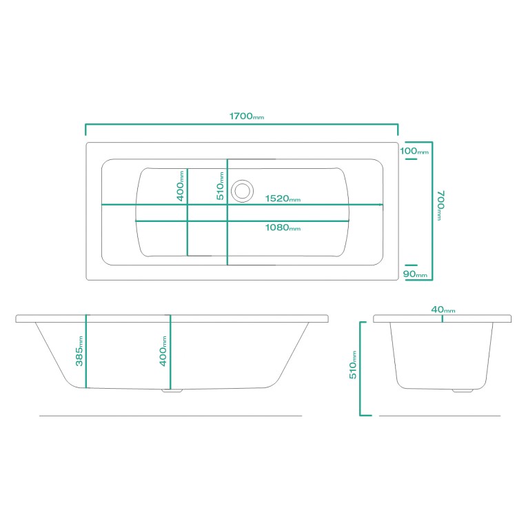 Chiltern Square Double Ended Bath - 1700 x 700mm