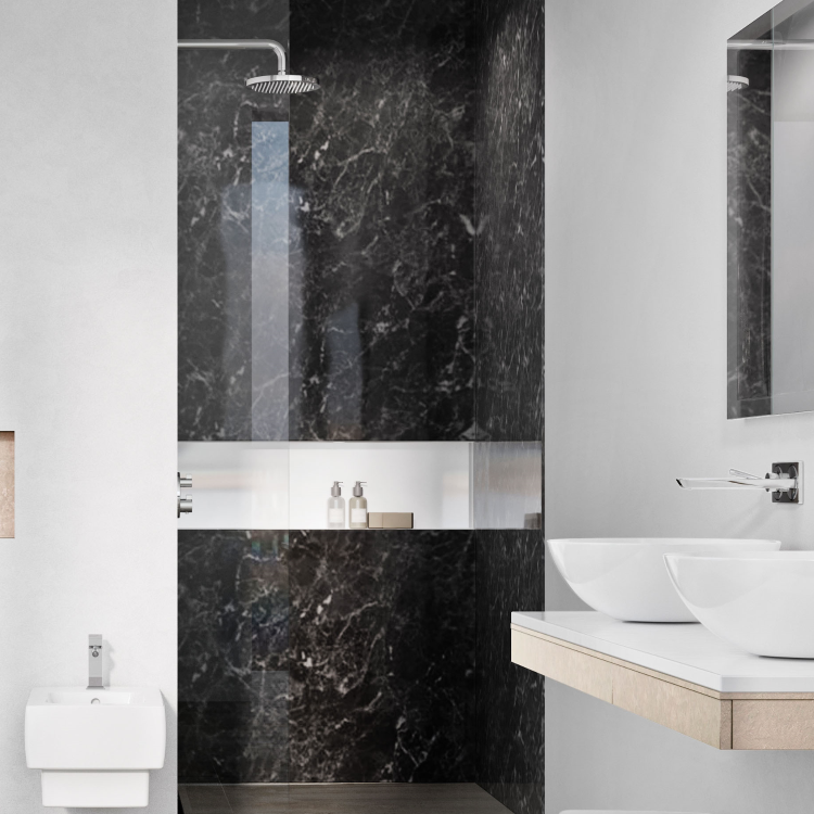 Black Marble PVC Shower Wall Panel - 2400 x 1000mm