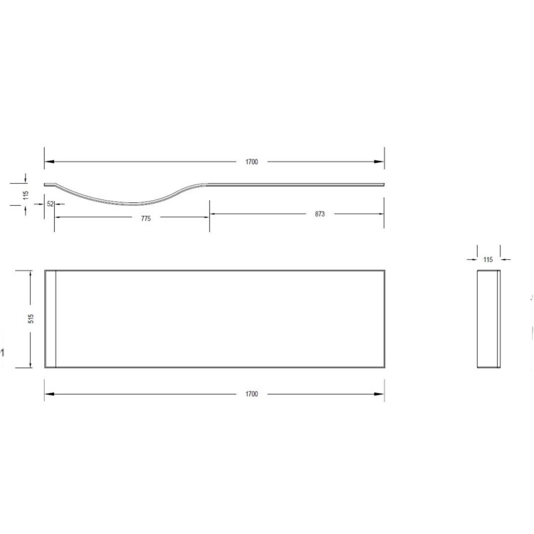 1700mm P Shaped Acrylic Bath Front Panel - Portland