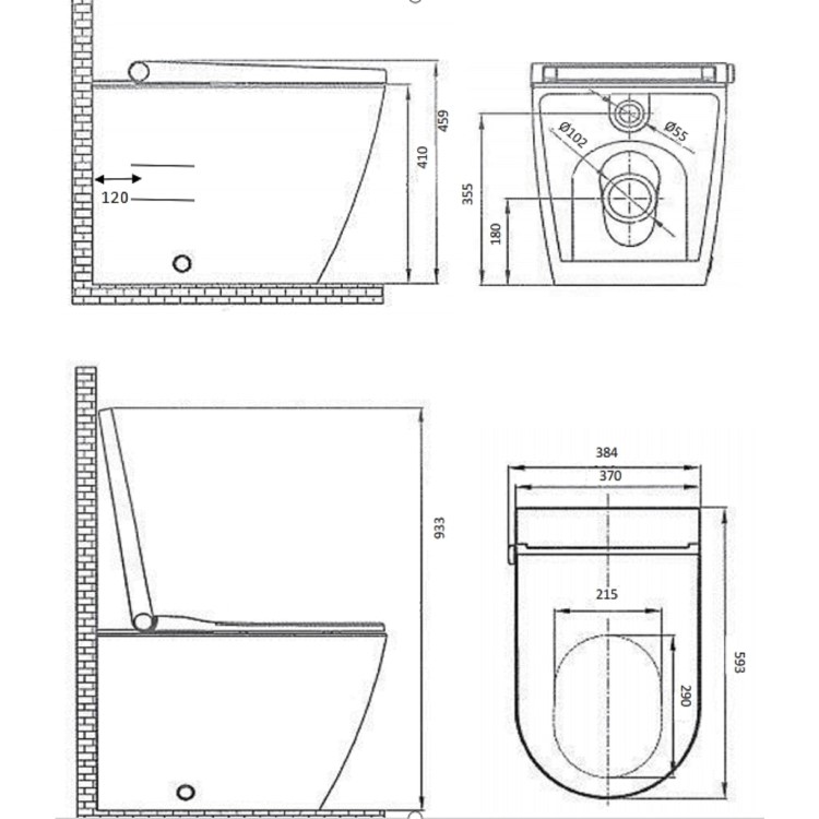 Back to Wall Smart Bidet Japanese Toilet - Purificare