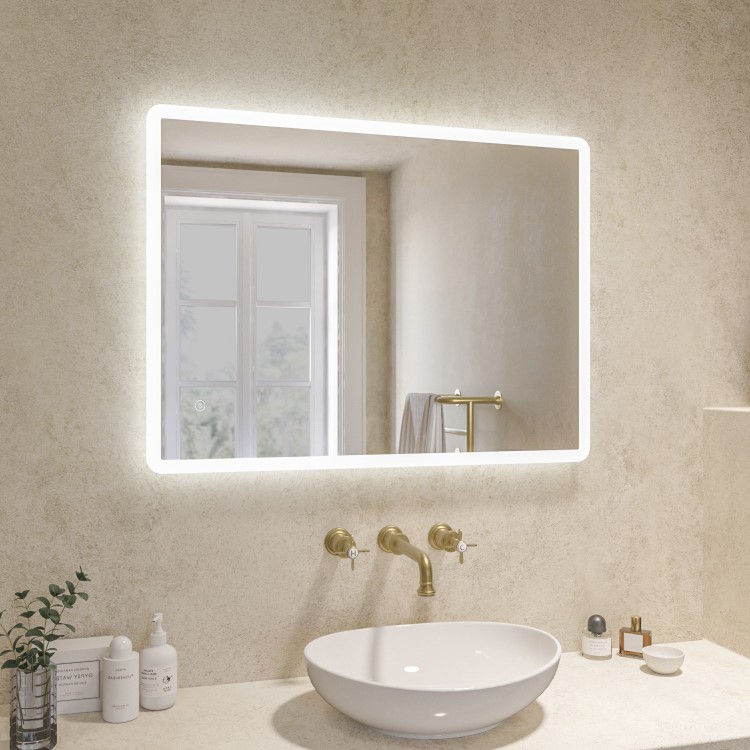 Rectangular Heated Bathroom Mirror with Lights 600 x 800mm - Ariel