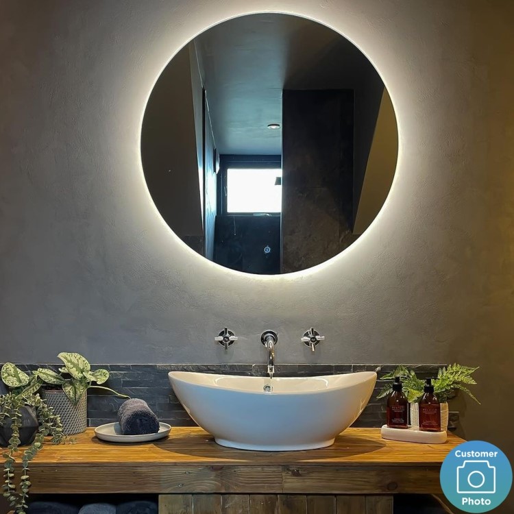 Round Backlit Heated Bathroom Mirror with Lights 800mm - Luna