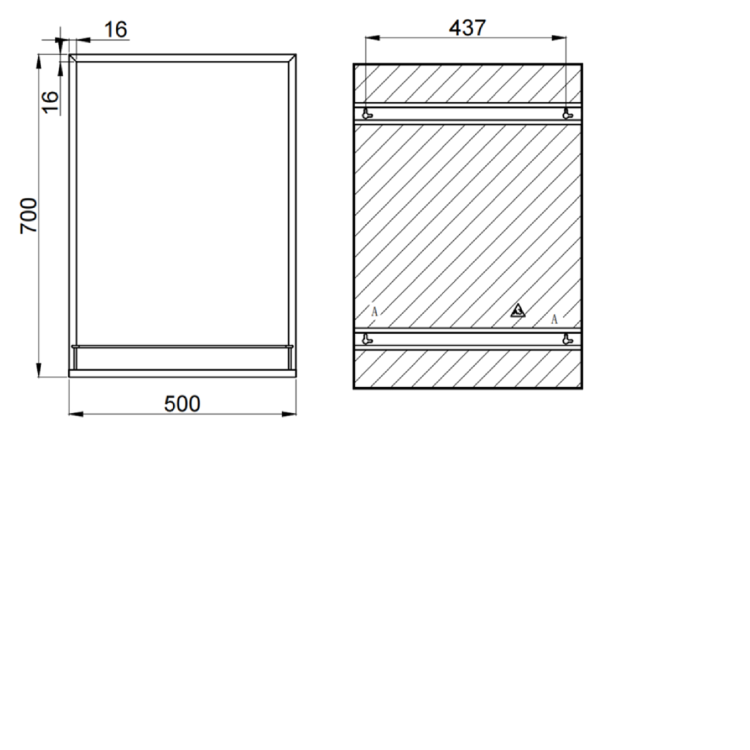 Rectangular Black Bathroom Mirror with Shelf - 500 x 700mm - Iona