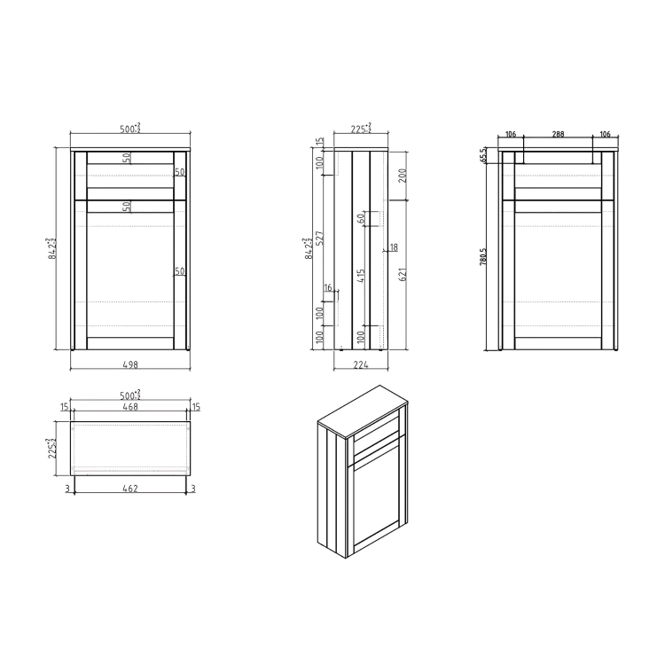 500mm Grey Back to Wall Toilet Unit Only - Baxenden