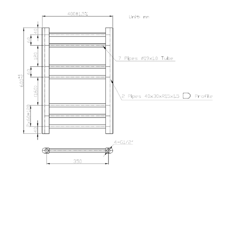 Chrome Towel Radiator 600 x 400mm - Sahara