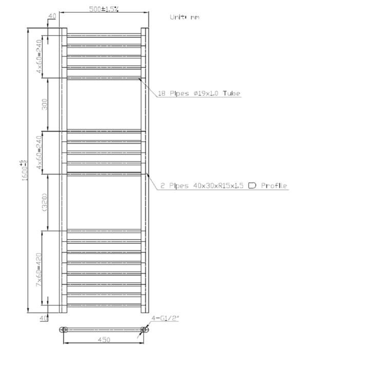 Chrome Towel Radiator 1600 x 500mm - Sahara