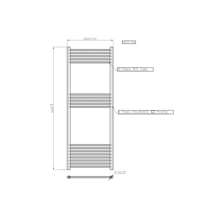 Chrome Towel Radiator 1600 x 600mm - Sahara