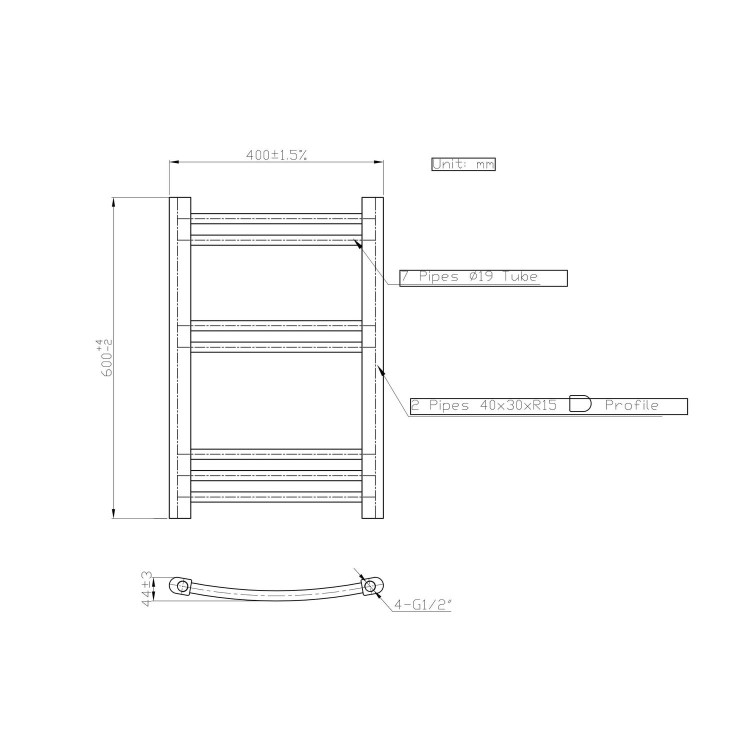 Chrome Heated Towel Rail Radiator 600 x 400mm - Gobi