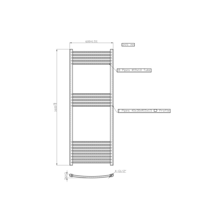 Chrome Towel Radiator 1600 x 600mm - Gobi