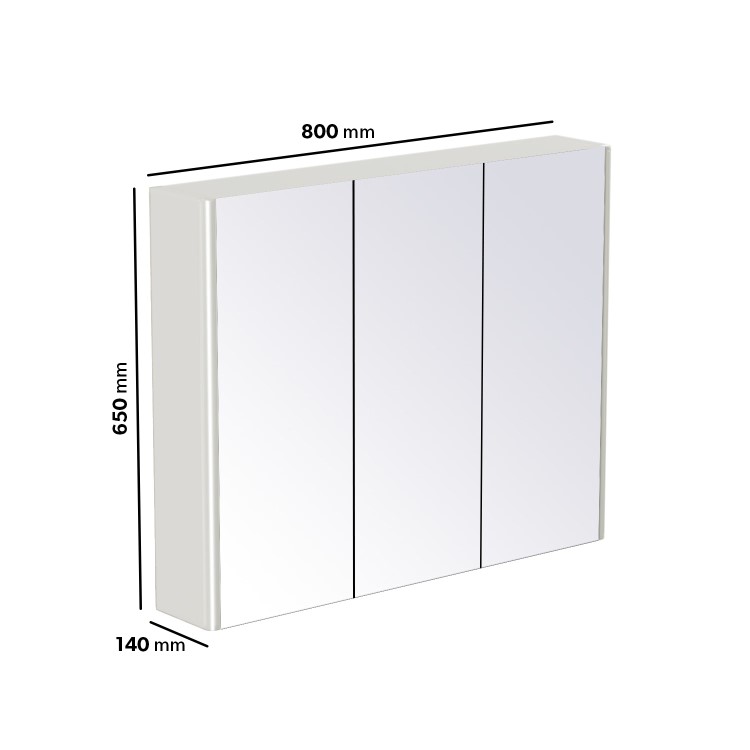 3 Door White Mirrored Bathroom Cabinet 800 x 650mm - Ashford