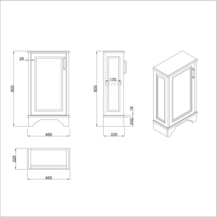 Single Door White Freestanding Storage Cabinet 450 x 800mm - Camden