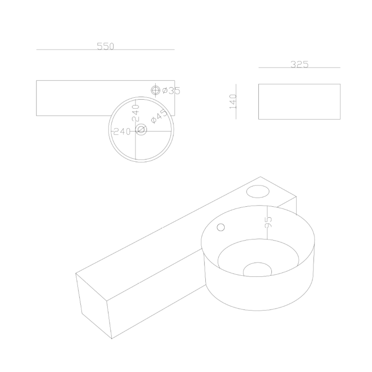 Round Wall Hung Cloakroom Basin with Shelf 550mm - Alcor