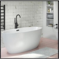 Alvor Matt White Oval Double Ended Freestanding Bath Black Waste & Overflow - 1500 x 720mm