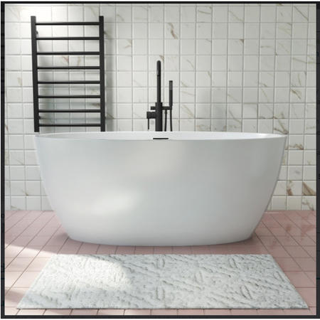 Alvor Matt White Oval Double Ended Freestanding Bath Black Waste & Overflow - 1500 x 720mm