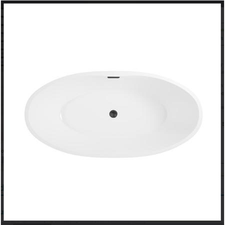 Alvor Matt White Oval Double Ended Freestanding Bath Black Waste & Overflow - 1500 x 720mm