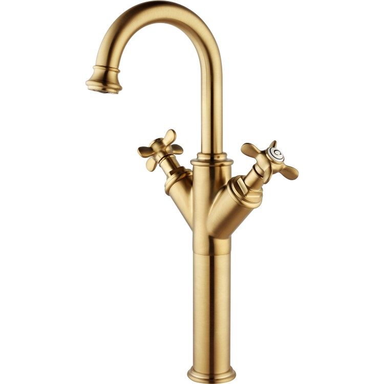 Brushed Brass Tall Crosshead Basin Mixer Tap - Camden