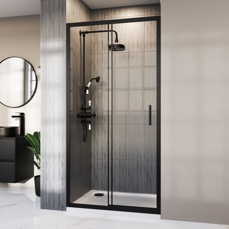 1000mm Black Sliding Shower Door 8mm Glass - Pavo