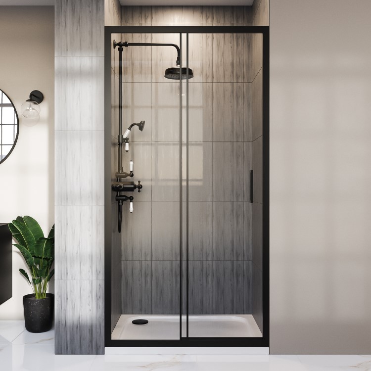 1100mm Black Sliding Shower Door 8mm Glass - Pavo