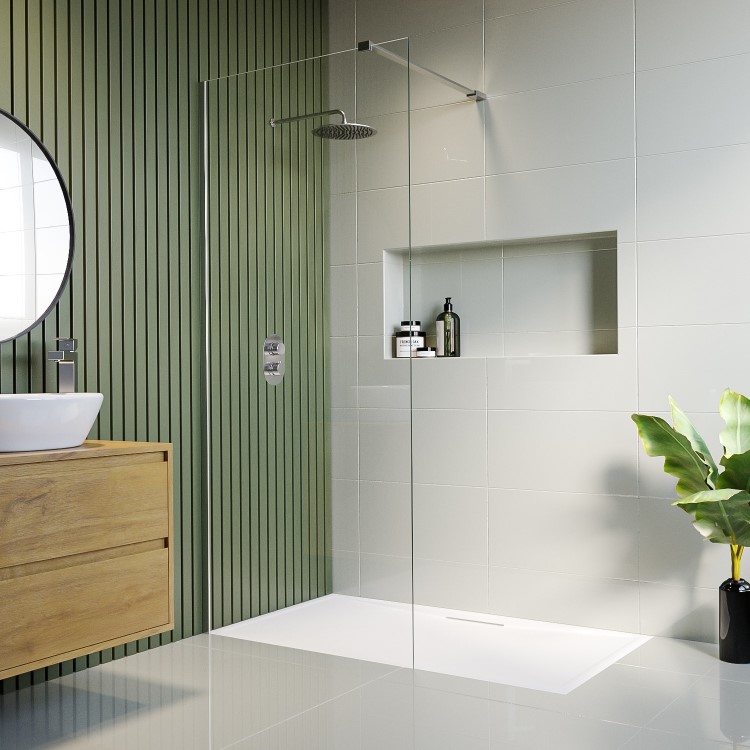 GRADE A1 - Wetroom Panel 1200mm Chrome 8mm Glass - Corvus Range