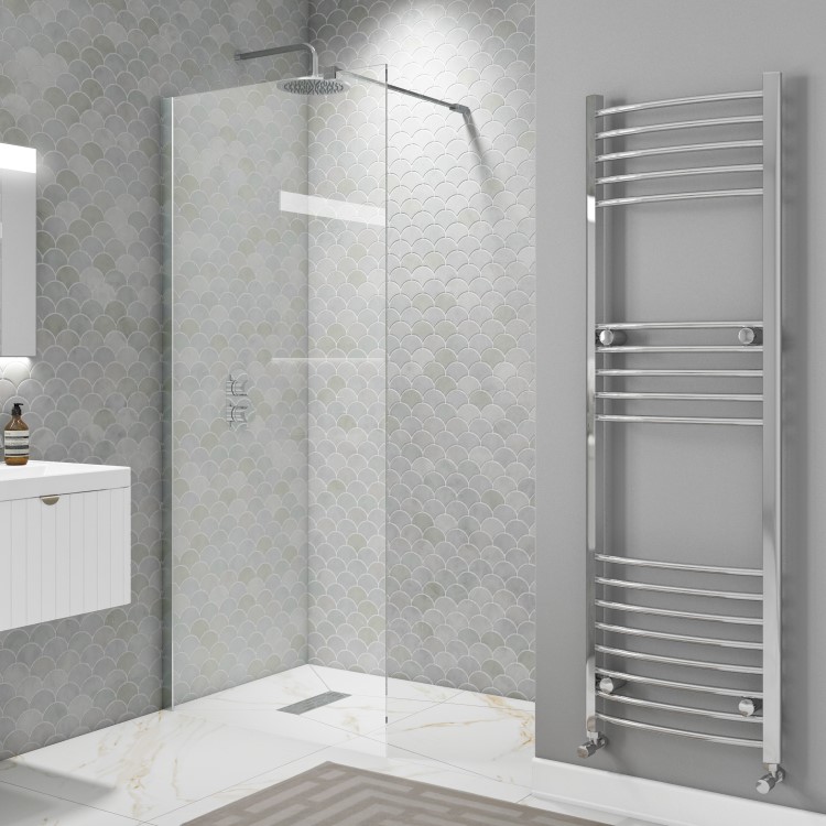 1400mm Wet Room Shower Screen Frameless with Wall Support Bar - Corvus