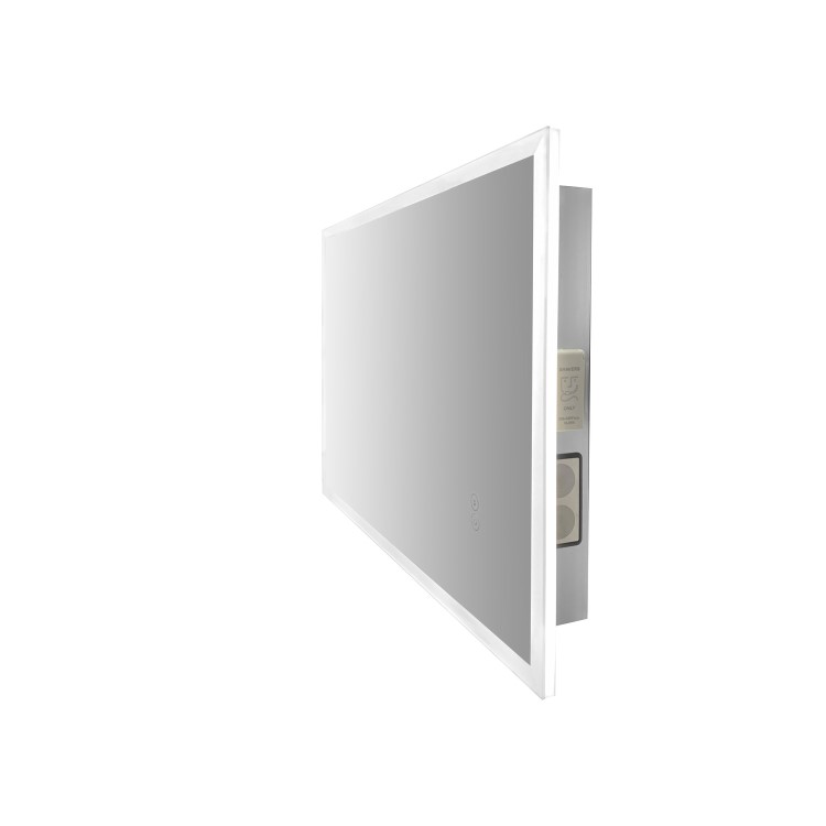 Rectangular Heated Bathroom Mirror with Lights Shaver Socket & Bluetooth Speaker 800 x 600mm - Divine