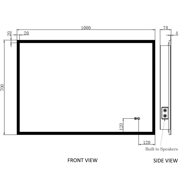 Rectangular Heated Bathroom Mirror with Lights Shaver Socket & Bluetooth Speaker 1000 x 700mm - Divine