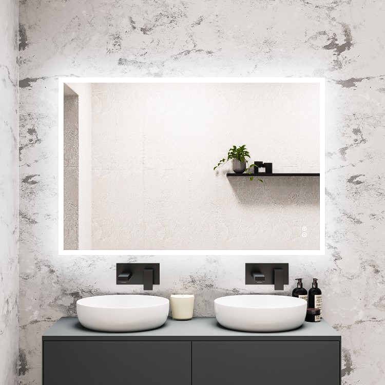 Rectangular Heated Bathroom Mirror with Lights Shaver Socket & Bluetooth Speaker 1200 x 800mm - Divine