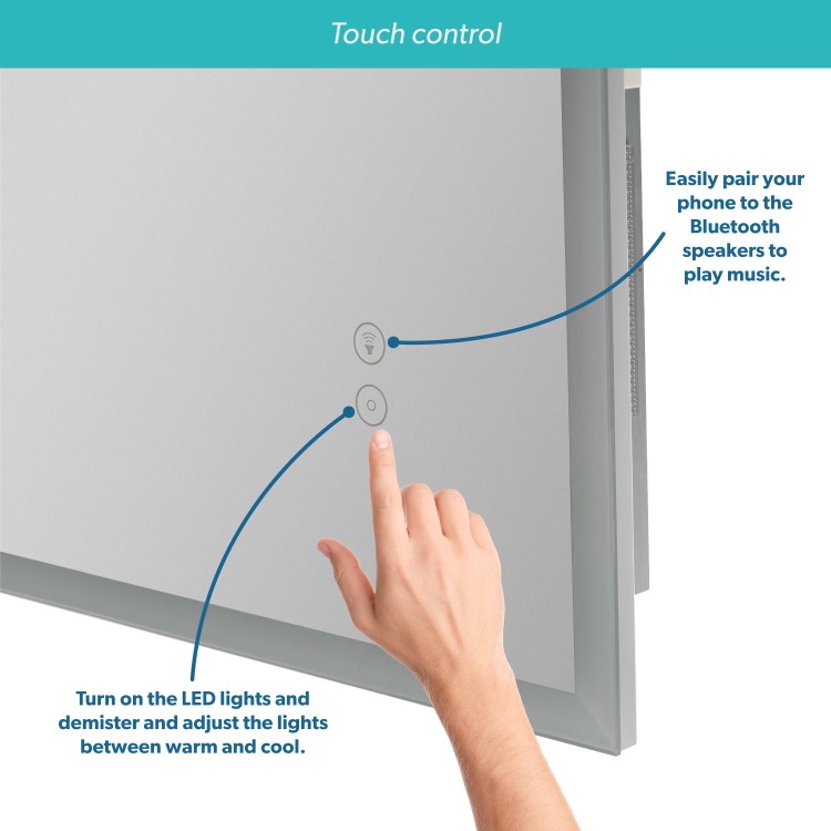 Rectangular Heated Bathroom Mirror with Lights Shaver Socket & Bluetooth Speaker 1200 x 800mm - Divine