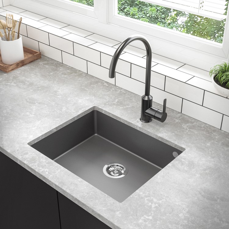 Single Bowl Undermount Grey Granite Composite Kitchen Sink - Enza Madison