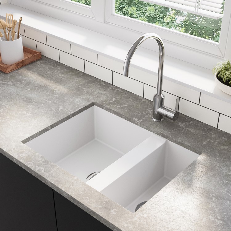 1.5 Bowl Undermount White Granite Composite Kitchen Sink Reversible - Enza Madison