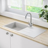 Single Bowl Inset White Granite Composite Kitchen Sink - Enza Madison