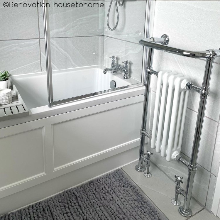 White and Chrome Traditional Column Radiator with Towel Rail 952 x 479mm - Regent