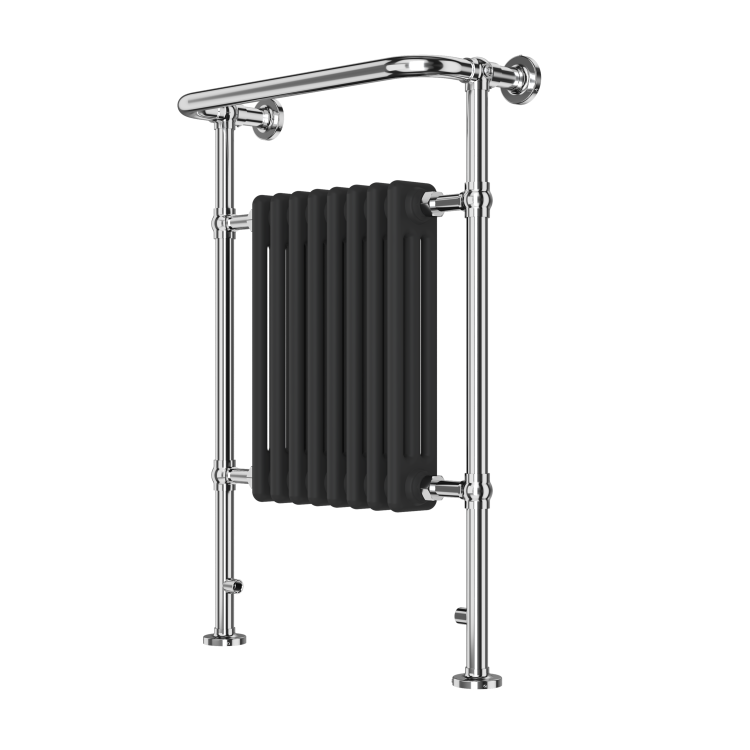 Black and Chrome Traditional Column Radiator with Towel Rail 952 x 659mm - Regent