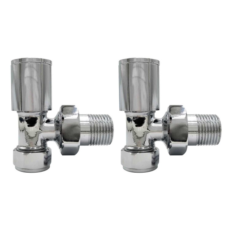 GRADE A1 - Chrome Round Angled Radiator Valves - For Pipework Which Comes From The Wall